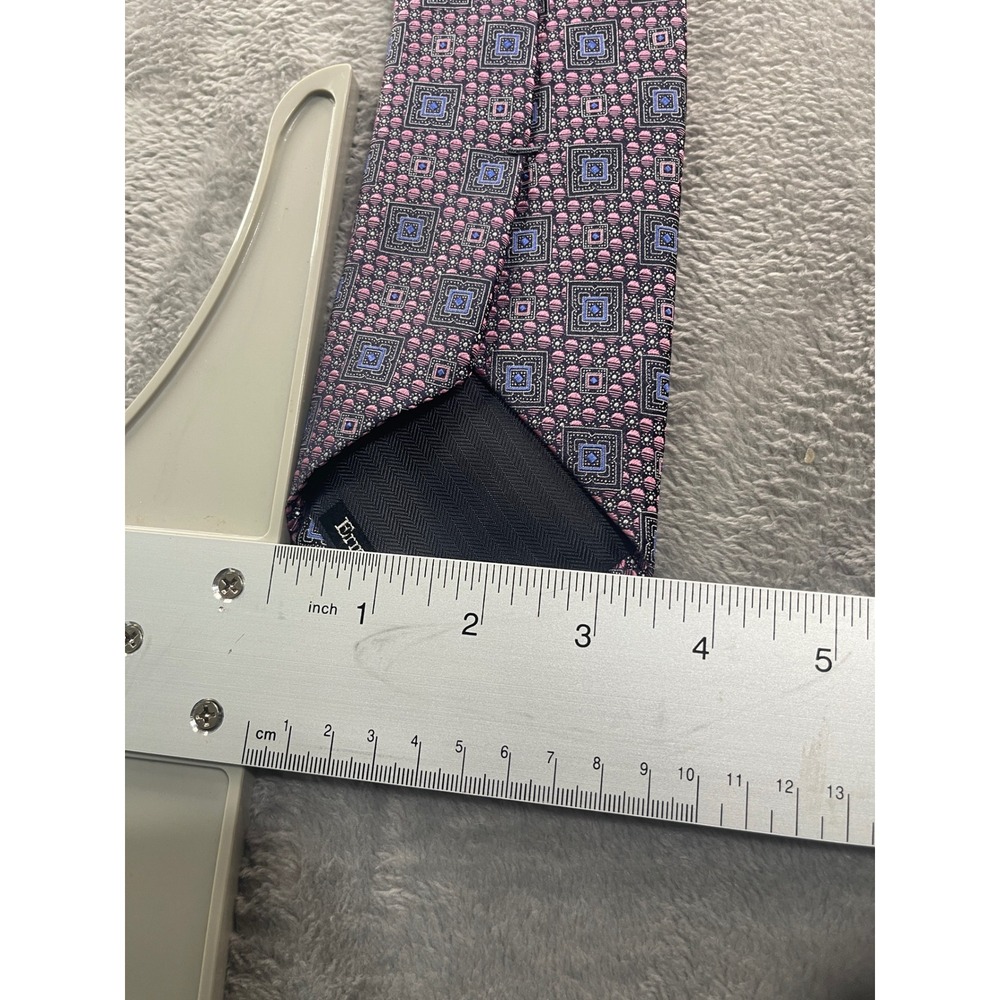 Ermenegildo Zegna Silk Necktie Pink Blue Square Geometric Pattern Luxury‎ - Picture 7 of 8